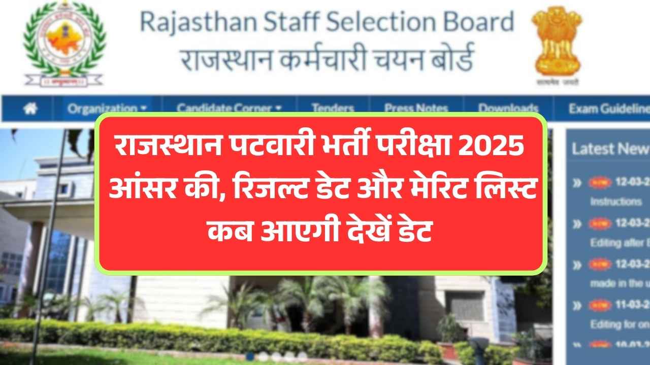 Rajasthan Patwari Exam 2025 Answer Key, Result Date & Merit List Update