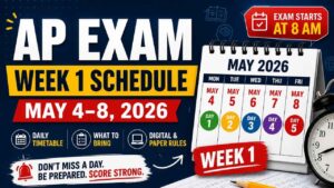 AP exam schedule week 1 May 2026 daily timetable